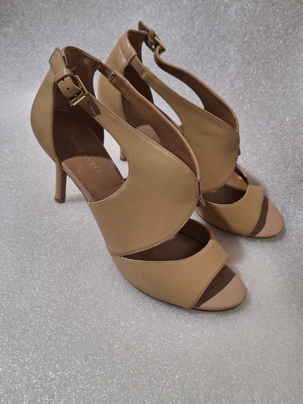 Nine West Beige-Tan Open Cutout Slingback Heels